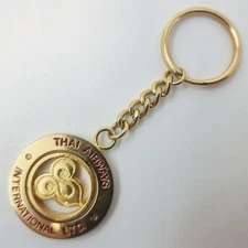 Thai Airways International LTD Keychain Medallion Keyring Spinner Lovely Vintage