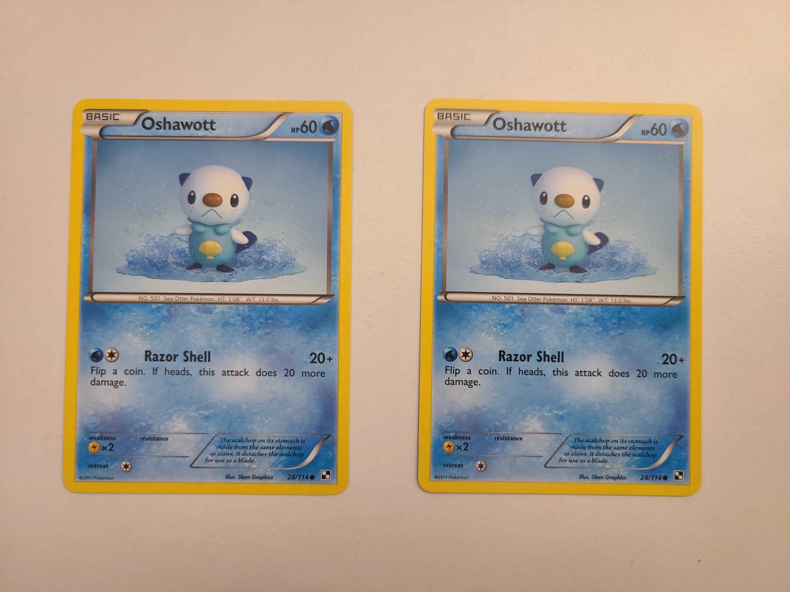 Pokemon TGC 2011 Black & White Oshawott 28/114 Regular Two card Bundle Near Mint