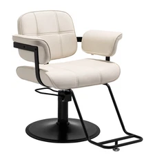 Wide HeavyDuty White Barber Chair All Purpose Hydraulic Salon Beauty Styling360°