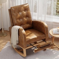 Modern Nursery Rocking Chair PU Leather Upholstered Rocking Chair W/ Footrest