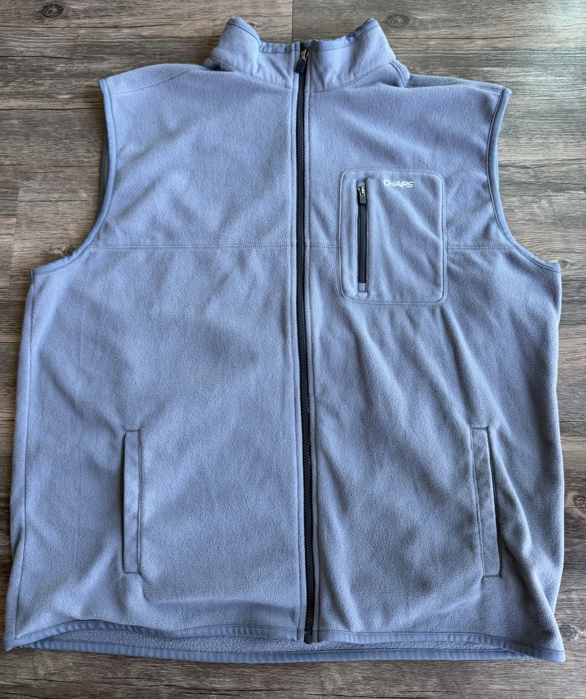 Chaps Sport Vest Fleece Blue Gray Full Zip 1 Pocket Winter Fall Layer Mens 2XL