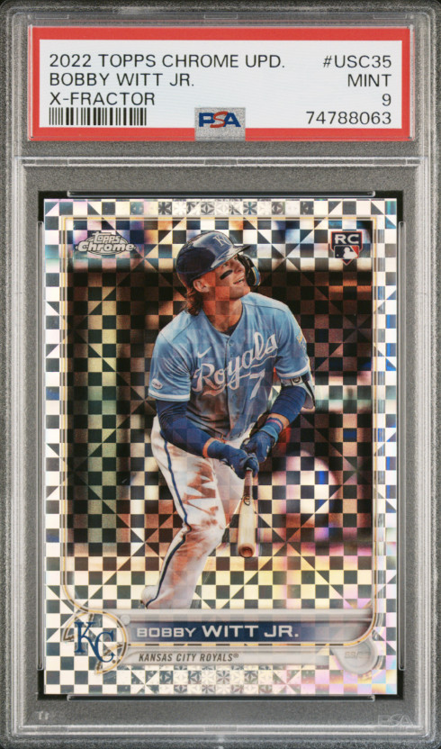 2022 TOPPS CHROME UPDATE X-FRACTOR #USC35 BOBBY WITT JR. ROOKIE RC 75/99 PSA 9