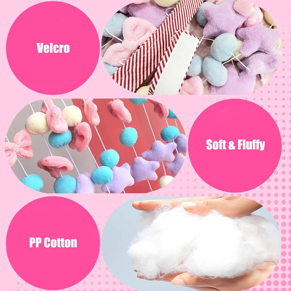 Linda cortina de puerta de felpa, autoadhesiva, arcos de felpa Kawaii estrellas bolas ventana... Foto 2 de 4