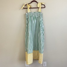 NWT Buru Contrast Striped Tie Shoulders Midi Dress Green & Yellow Size S/M