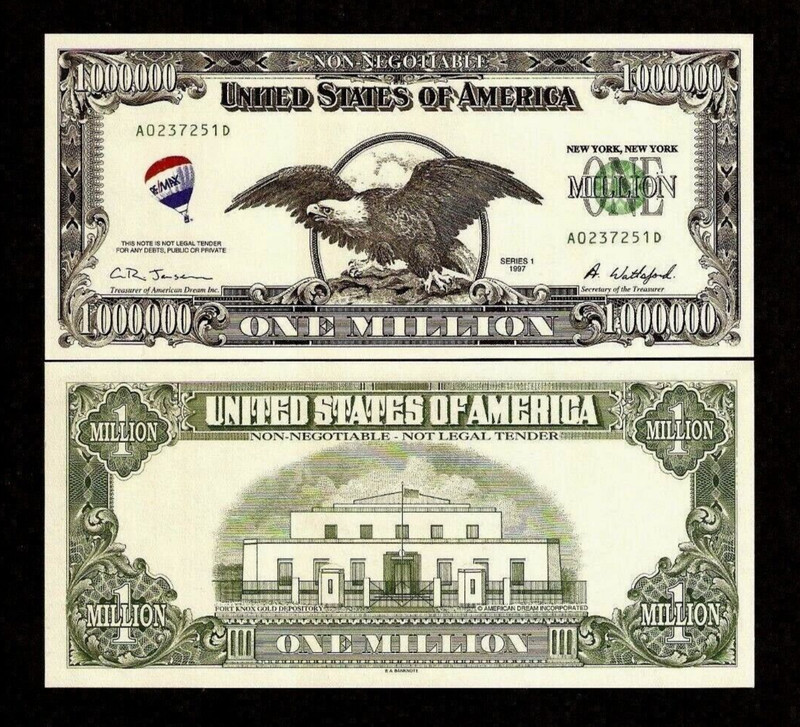 USA $1000000 DOLLAR 1997 LimitedEdition UNC BA Banknote Canada FORTKNOX Souvenir
