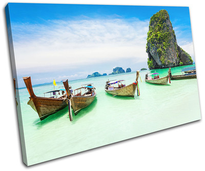 Beach Ocean Boat Paradise Sunset Seascape SINGLE CANVAS WALL ART Picture Print