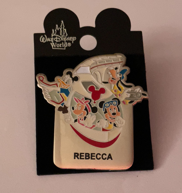 NEW Disney Pin on Card. Rebecca Name Pin. Mickey and Gang on The Monorail.