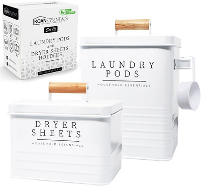 Farmhouse Metal Laundry Pods Container with Dryer Sheet Holder for Laundry Room 