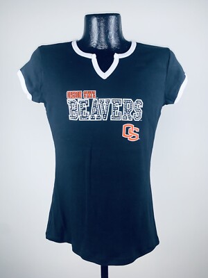 Women s Campus Lifestyle Oregon State Beavers Black Cotton V-Neck Shirt XL NWT