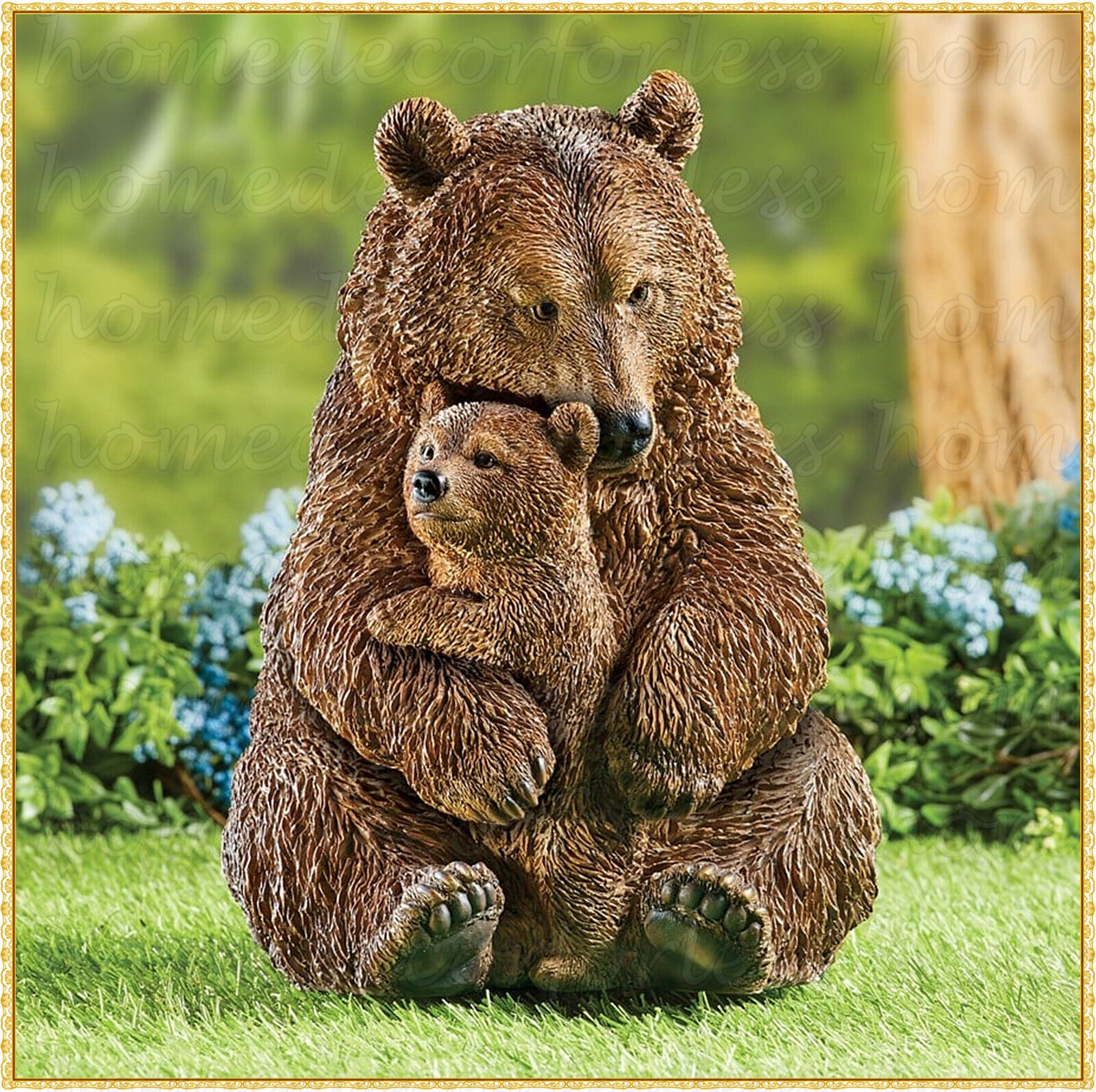 Cuddling Mother and Baby Bear Garden Statue Sculpture Indoor Outdoor Home  Decor