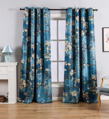 Taisler Home Chinese Style Plum Blossom Curtain Artistic Print 108'' Long 2 Pair