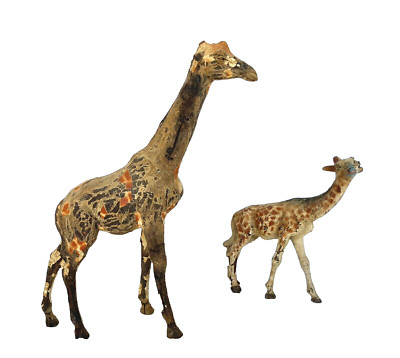 Antique Pair of Elastolin Composition Toy Giraffes, Mother & Baby