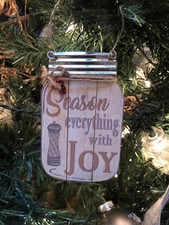 New Kurt Adler 4.5" Country Home Wood Mason Jar Christmas Ornament - Season Joy