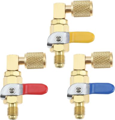  3PCS A/C Refrigerant Ball Valve,1/4inch SAE 90 Degree Shut-Off Valves 