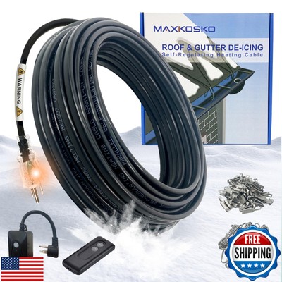 MAXKOSKO Roof Gutter Heat Cable for Snow Melting, Self Regulating Roof De-Ici