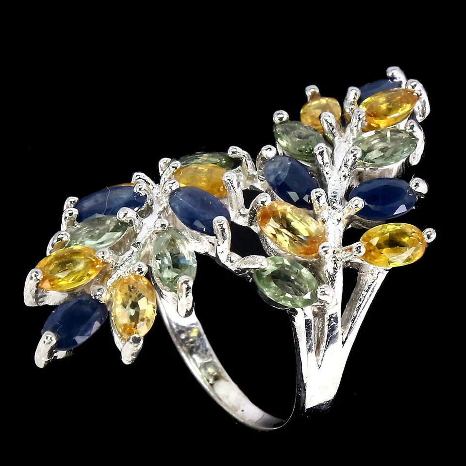 925 Anello Argento Sterling Marquise Zaffiro Multicolore 5x3mm Gemma Gioielli - Immagine 2 di 4
