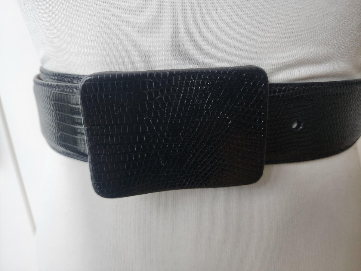 euc VINTAGE NORMA KAMALI genuine lizard BLACK LEATHER BELT M  display picture 2
