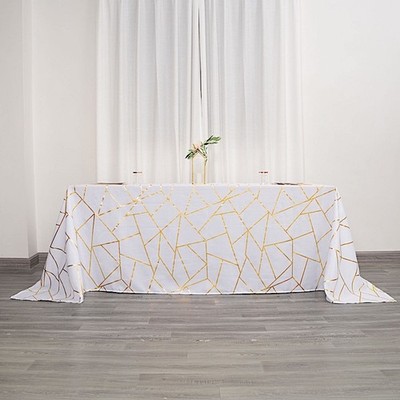 WHITE GOLD 90''x132'' Geometric Pattern Polyester Rectangle TABLECLOTH Party Home