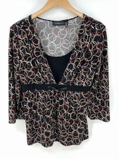 VTG Womens Top Sz M Y2K Retro Abstract Tie Back Babydoll Grunge USA Made Black