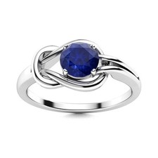 Solitaire 5MM Round Blue Sapphire Infinity Love Knot Ring 925 Sterling Silver