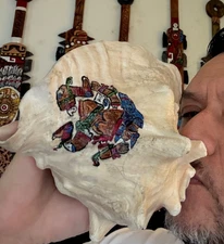 Aztec Coyolxauhqui Conch Trumpet, Moon MilkyWay Goddess, Shell Horn, 9", Mexican