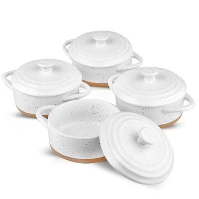 HVH 12 oz Ramekins with Lids, Mini Casserole Dish 4 Count (Pack of 1), White 