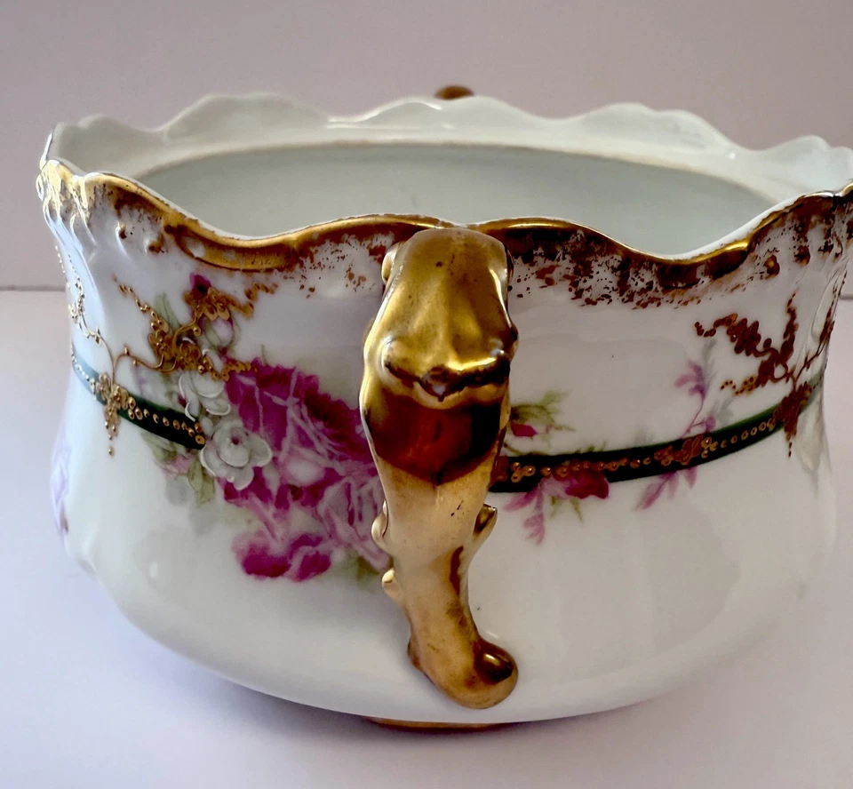 ATQ Coronet Limoges Porcelana 8.5” Tazón con Tapa Floral con Dorado Dorado, c1906-1920’s Foto 3 de 4