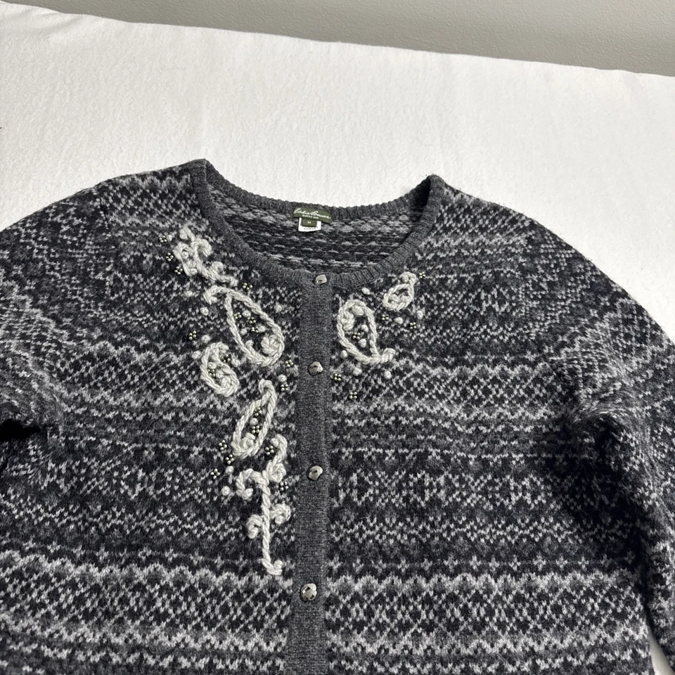 Cárdigan Suéter Eddie Bauer Mujer Corderos Lana Bordada Cachemira Talla Mediana Foto 2 de 4