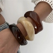 Thick Resin Acrylic Bangle Geometric Irregular Wide Cuff Bracelet Punk Jewelry