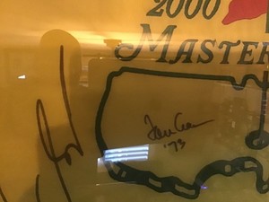 Autographed Vijay Singh, Tommy Aaron, and George Archer 2000 Masters pin flag