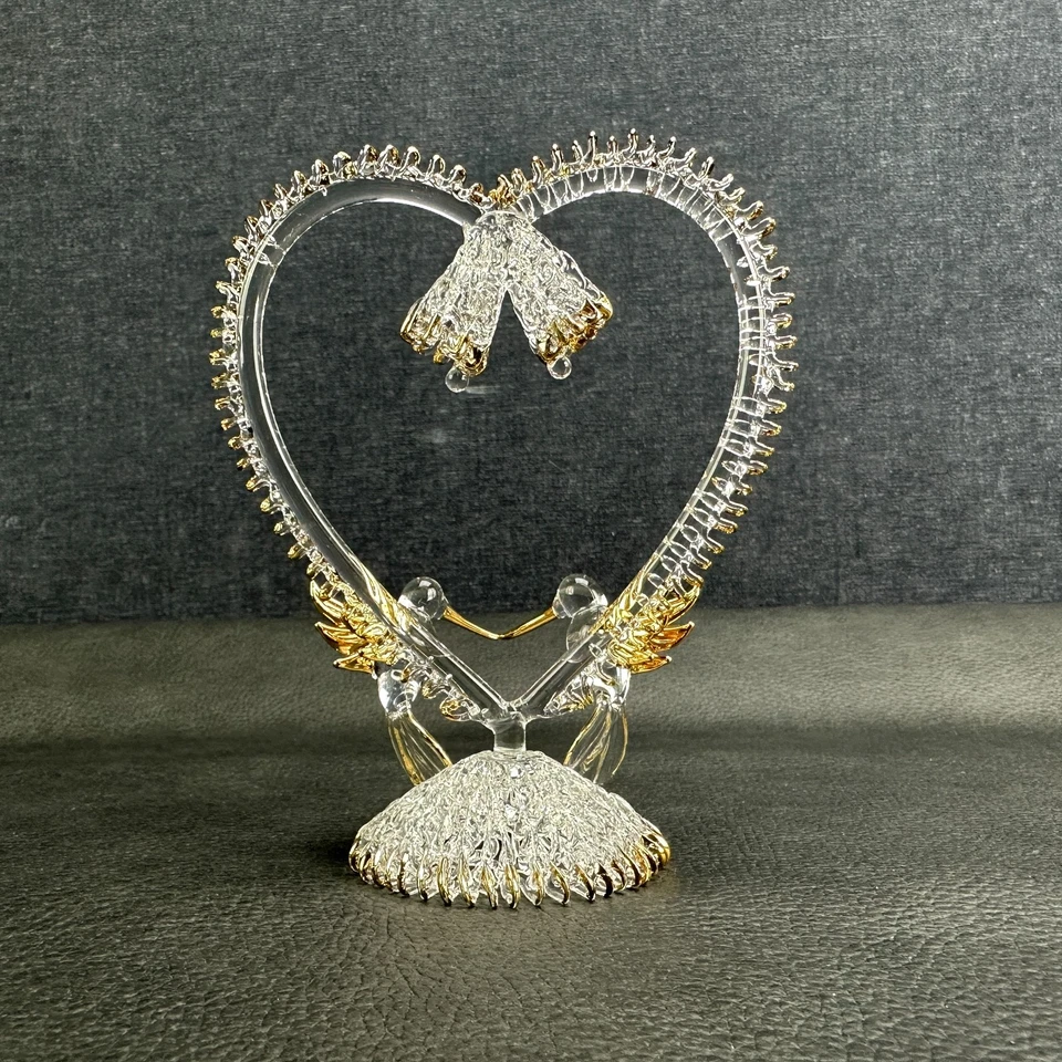 De Colección Ornamentado Soplado a Mano Vidrio Boda Pastel Topper Corazón Colibríes Dorado Foto 3 de 4