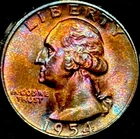 Toned BU UNC 1954 D Washington Quarter- Problem Free