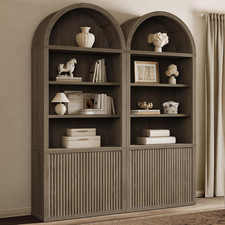 82" Tall Bookcase with Doors Arched Cabinet Shelf with Storage