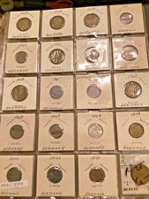 5 Sheets Foreign Coins 100 Coins Germany, France,  Italy, Greece 1920-1960 WW 2