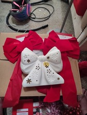 2 Red  Christmas Bows One Ceramic DIY Light Up Bow Lot