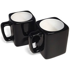 2pc Black & White 8oz Square Ceramic Coffee Mugs/ Cups 3.75" Coco Tea
