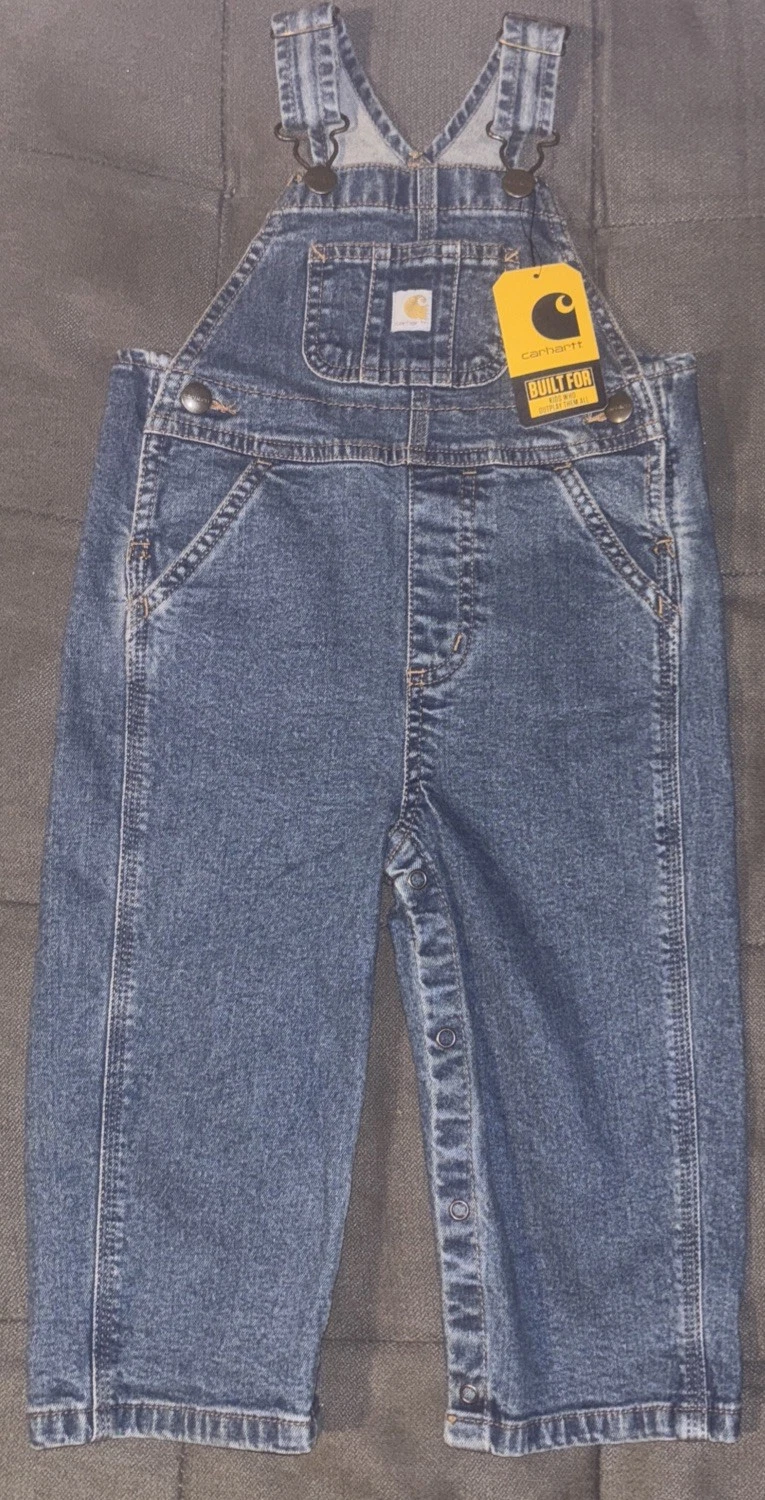 Carhartt Baby Boy’s Medium Washed Denim Bib Overalls Sz 18 Months Snap Closure