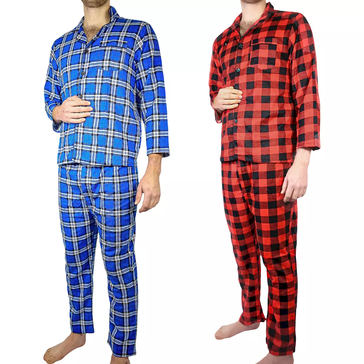 Men's Flannelette Pyjama Set Sleepwear Soft 100% Cotton PJs Two Piece  Pajamas