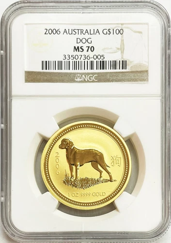 2006 GOLD AUSTRALIA $100 SERIES 1 LUNAR YEAR OF THE DOG 1 OZ NGC MINT STATE 70