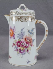 Antique Limoges Dresden Style Hand Painted Floral & Gold Demitasse Pot AS IS