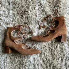 Vintage Carel paris brown leather lace up heels 38 or US 8 petra pumps ballet