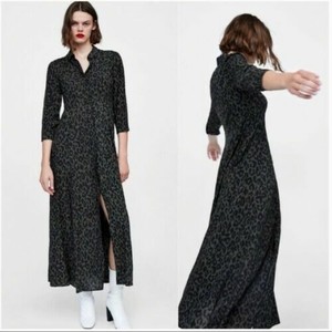 green leopard print dress zara