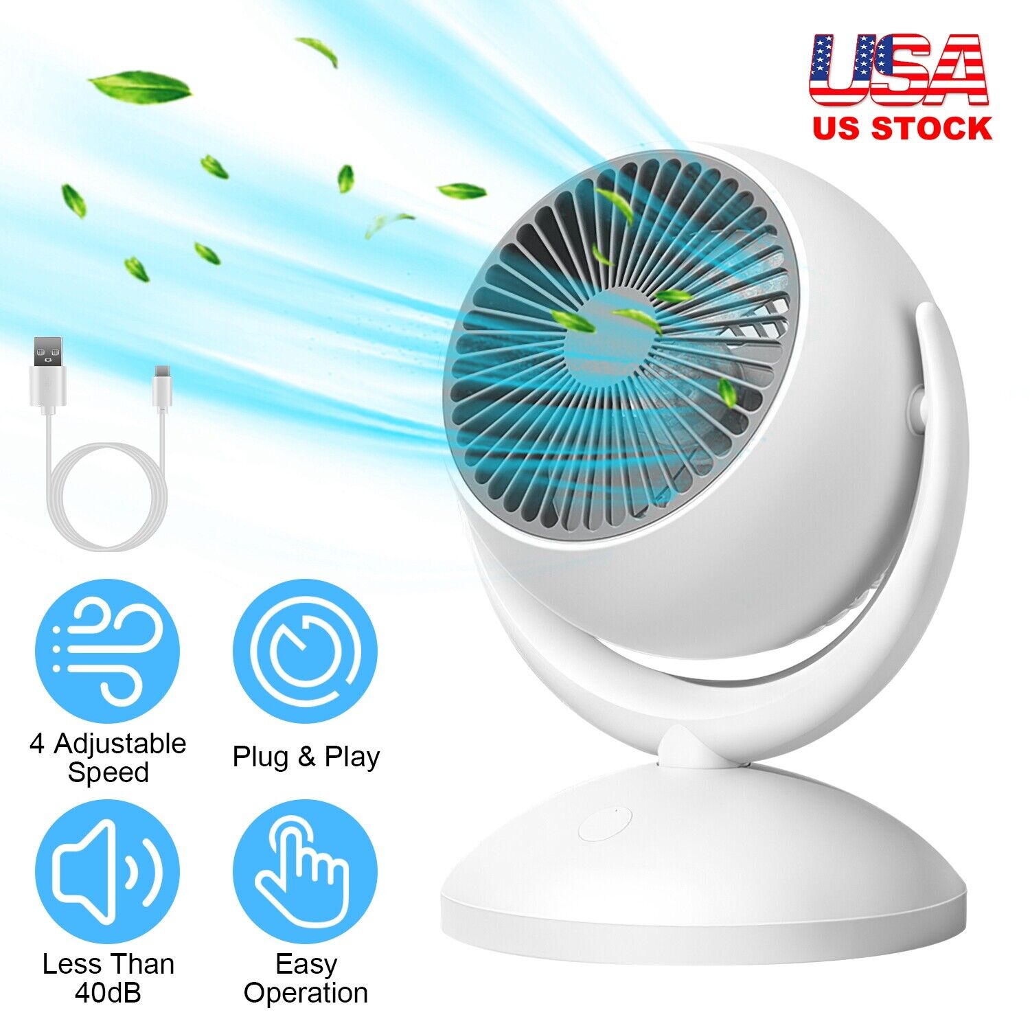 Portable Rechargeable Desk Fan air Cooler Mini Operated Desk 4 Adjustable  Speeds