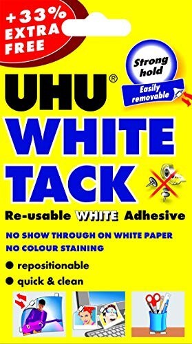 White Tack Non Marking Walls 2 UHU WHITE TACK 33% Extra Reusable Adhesive Sticky Tack Blue Blu Tac 487752 - Foto 7