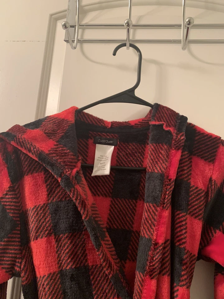 Cuddl Duds Boys Buffalo Plaid Robe Bathrobe Size Medium Red Black - Image 2 of 4