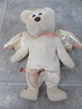 Retired Ty Beanie Babies Halo the Angel Bear Toy With Brown Nose, 1998