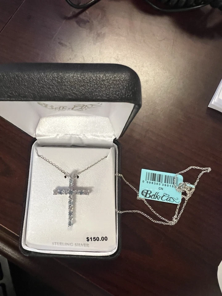 Collar colgante cruz topacio azul cielo y topacio blanco de plata de ley 925 para Foto 2 de 4