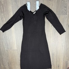 Free Assembly Women's Long Sleeve Ribbed Dress, Black  X-Large