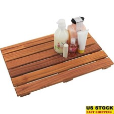Teak Wood Bath Mat Non-Slip Water-Resistant Shower Mat Durable Slatted Design US