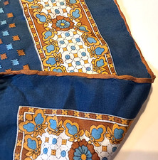Vintage Made in Italy 100 Silk Scarf 22" Square OR Pocket Square. Blue -Amber